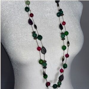 Vintage-Inspired Multicolor Beaded Long Necklace - 34”
